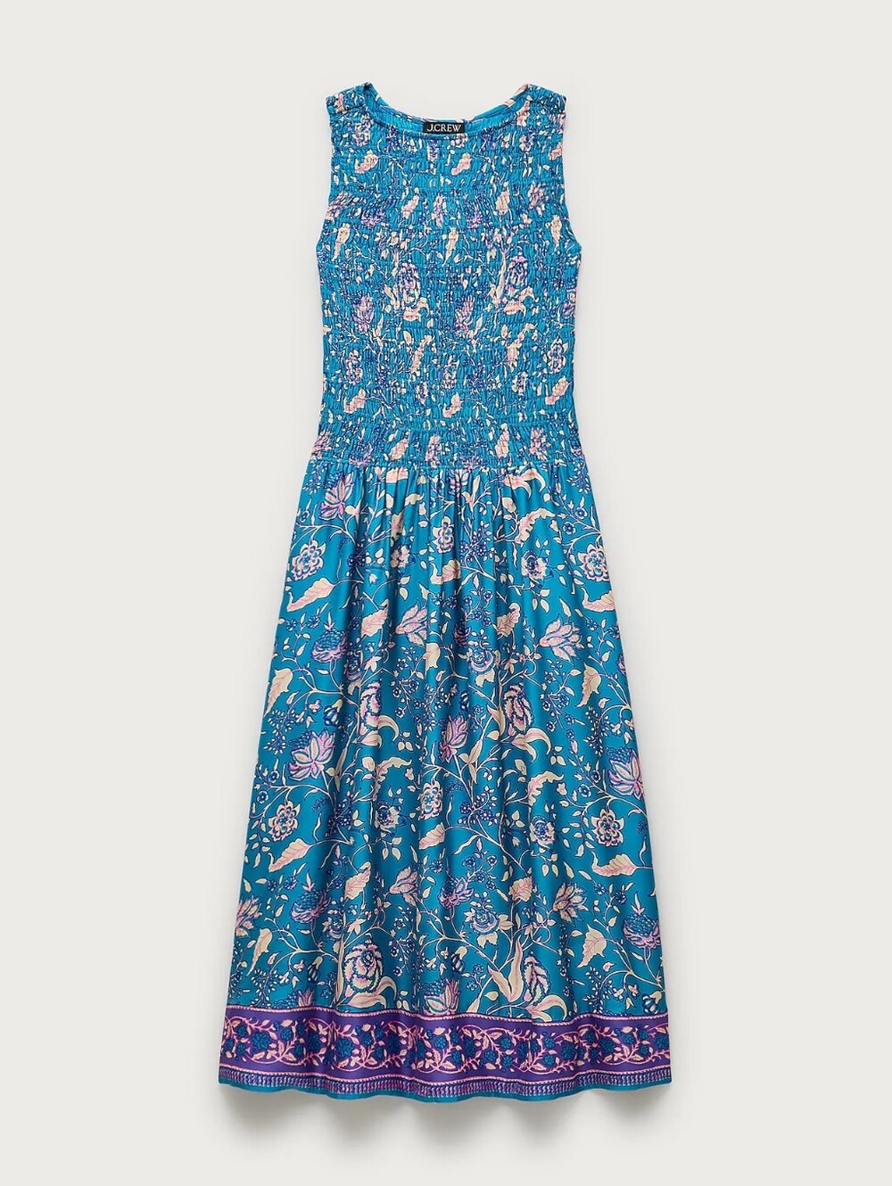 J. Crew Teal Lina Sleeveless Smocked midi dress in floral print